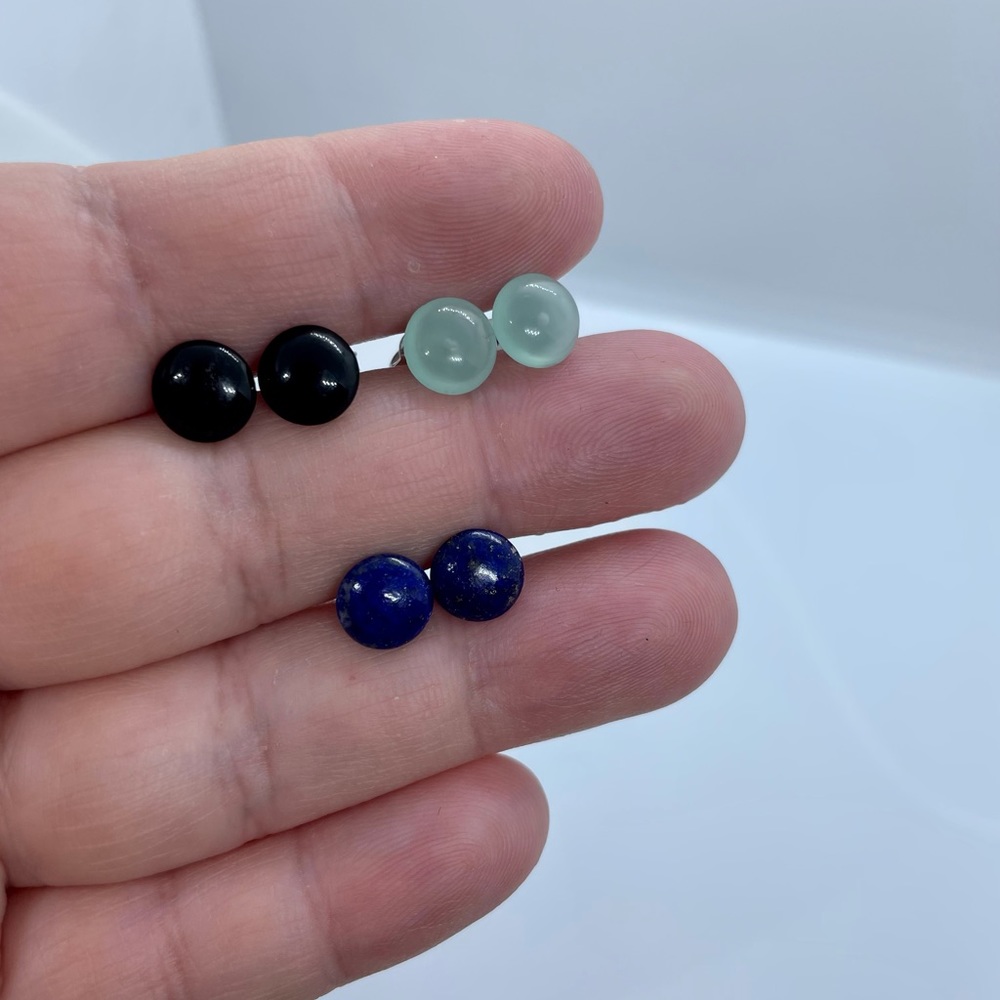 Sterling silver lapis lazuli or chalcedony or onyx stud earrings